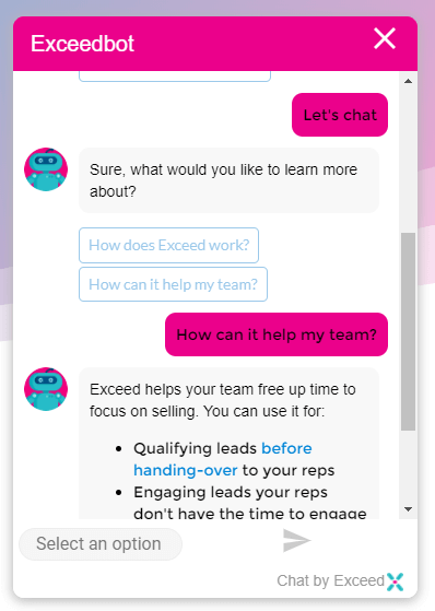 exceed chatbot for speaking engagement follow up CHAT